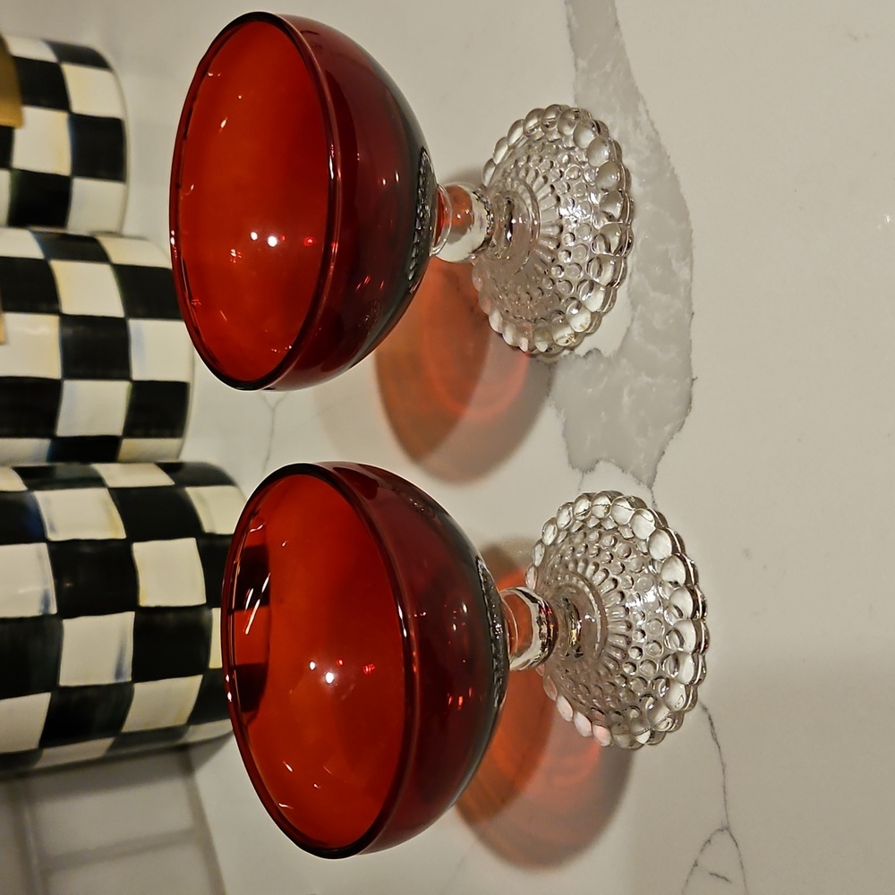 Vintage Anchor Hocking Glass Ruby Red Berwick Boopie 2 Piece Champagne Sherbet
